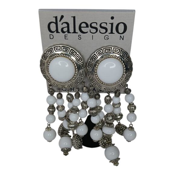 D’Alessio Design White & Silver Clip-On Statement Earrings – NOS - Picture 7 of 12